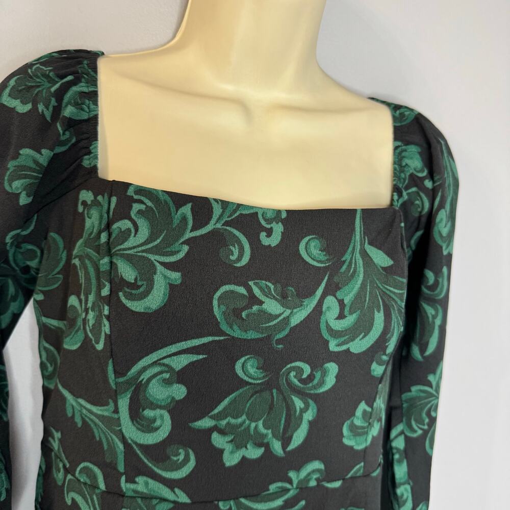 Abercrombie & Fitch Long-Sleeve Squareneck Mini Dress Green Floral Sz MP - Picture 10 of 10